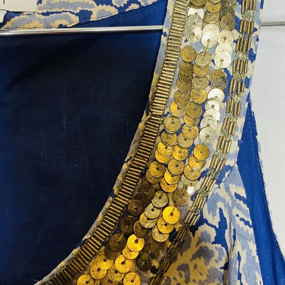 Ann Taylor Loft Blue Cotton Sequins Embellished Dress 10 Sleeveless - Picture 4 of 5